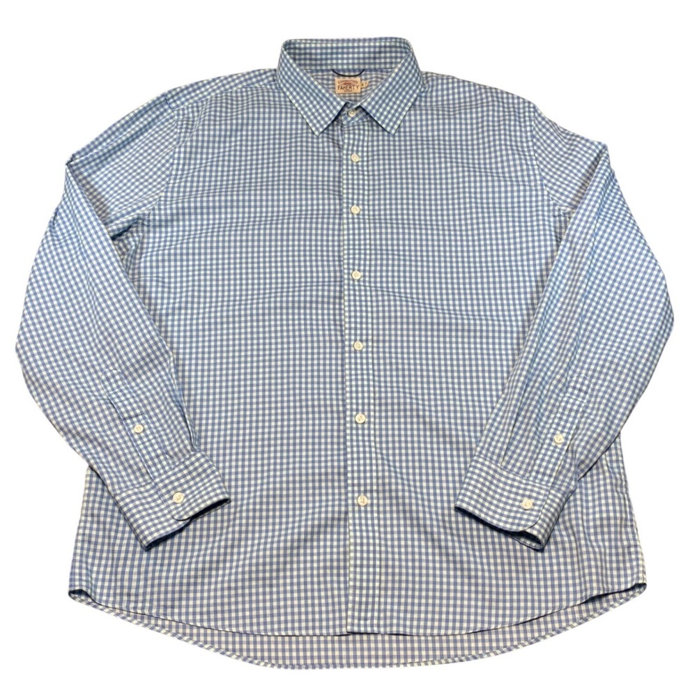 Faherty Brand Mens Movement Gingham Shirt Blue White XL Stretch Button Up